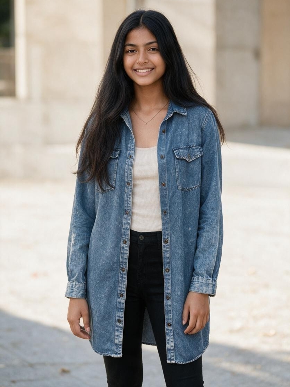 Forever 21 Denim Long Shirt - Medium